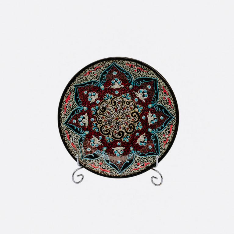 Unik handgjord dekorativ tallrik från Uzbekistan, 26 cm, droppteknik